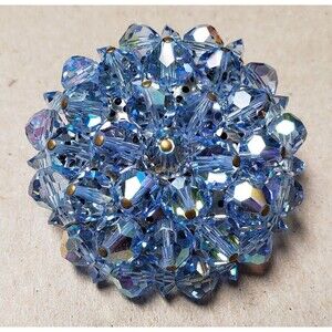 Vintage Estate Blue AB Crystal Cluster Pin Brooch